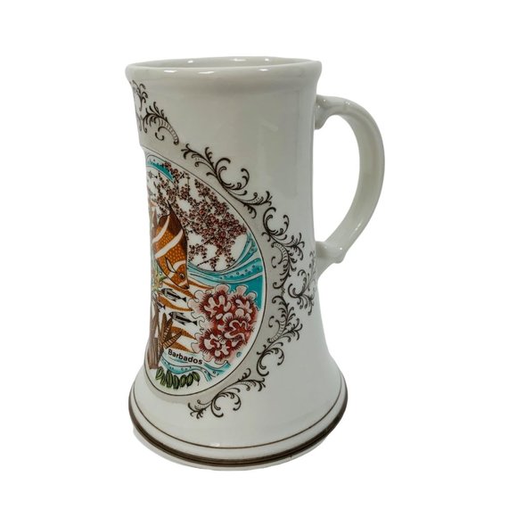 Vintage Caribbean Barbados Marine Life Porcelain Mug Angel Fish Sea Life Story - Picture 2 of 12